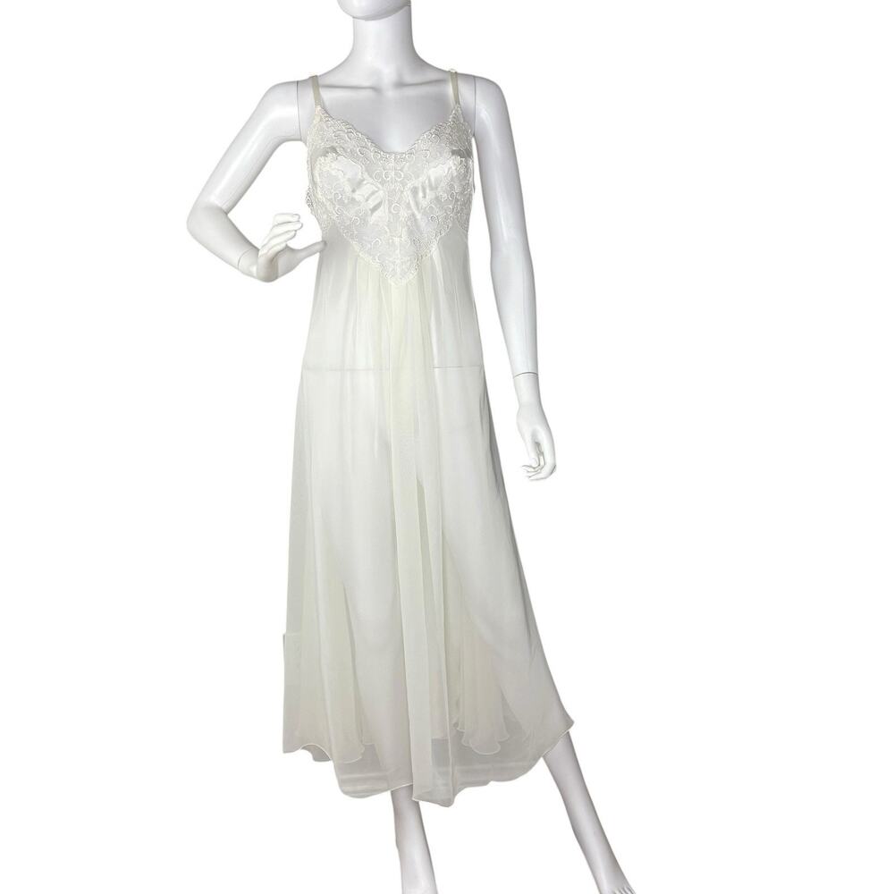 90s Victoria’s Secret Maxi Gown Slip Dress Sheer Chiffon Silky Satin Ivory Sz M - Picture 2 of 11
